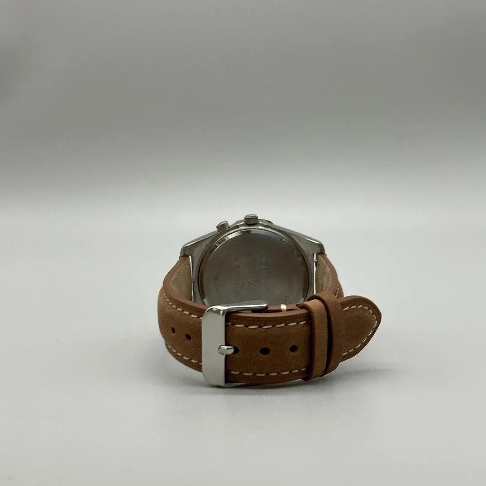 Coleman 40-949 Mens Watch 42mm White Dial Brown Leather Day Date New Battery